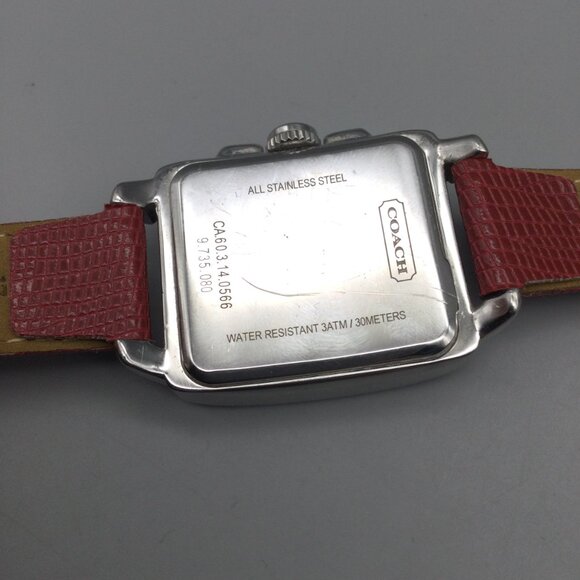 Coach Boyfriend Watch Women 32mm Silver Tone Day Date Red Leather New Battery main image 12